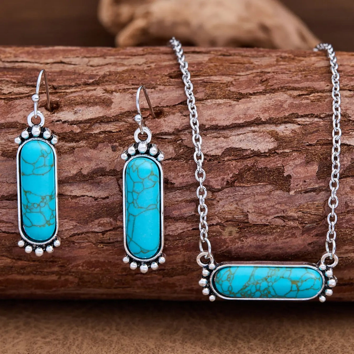 Blue Marble Rectangle Jewelry Set