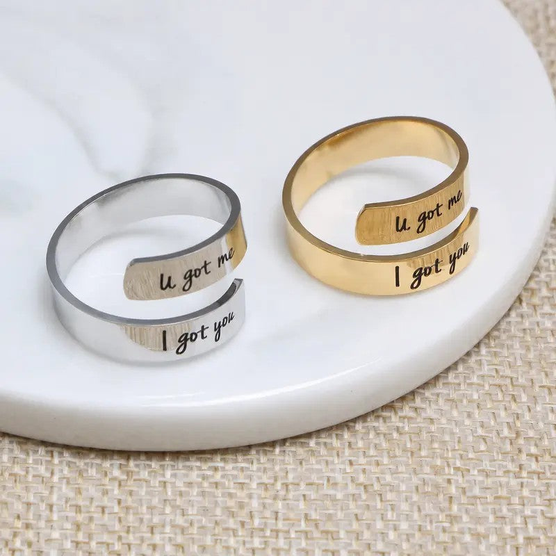 Engraved Open Cuff Ring Set