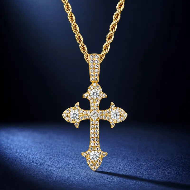 Ornate Crystal Cross Rope Necklace