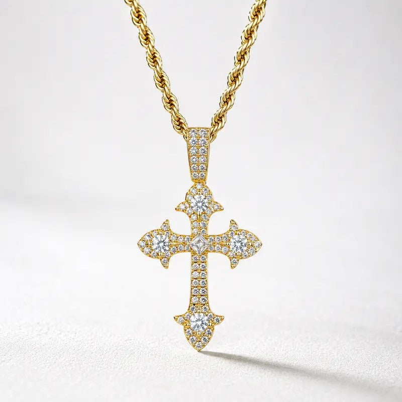 Ornate Crystal Cross Rope Necklace