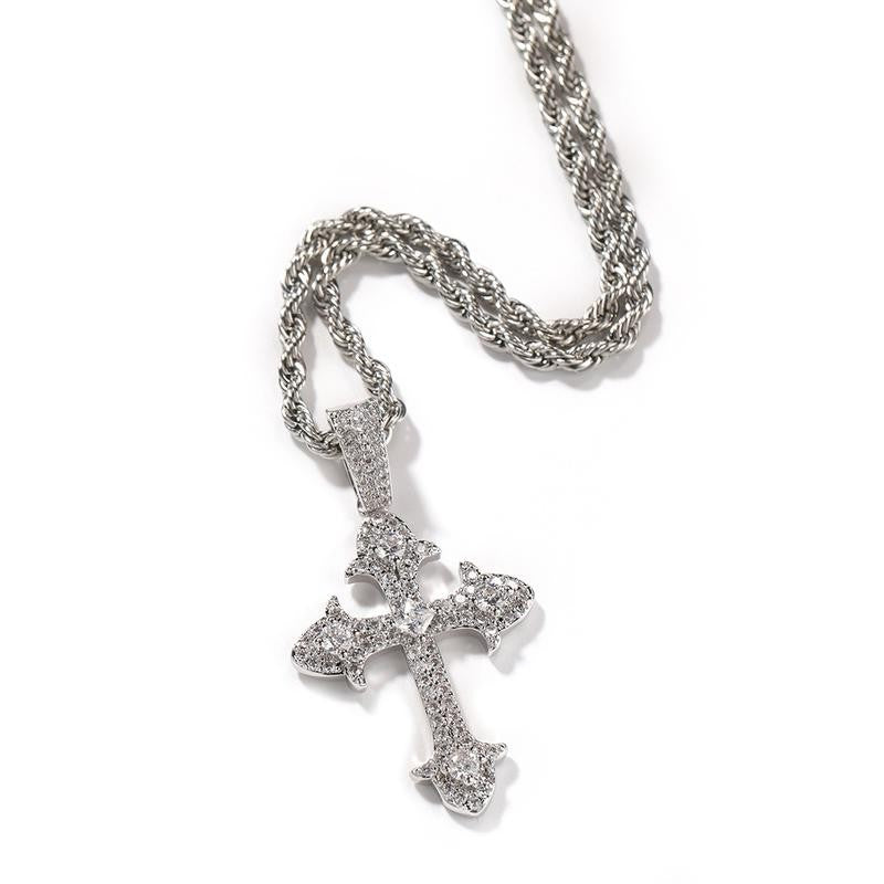 Ornate Crystal Cross Rope Necklace
