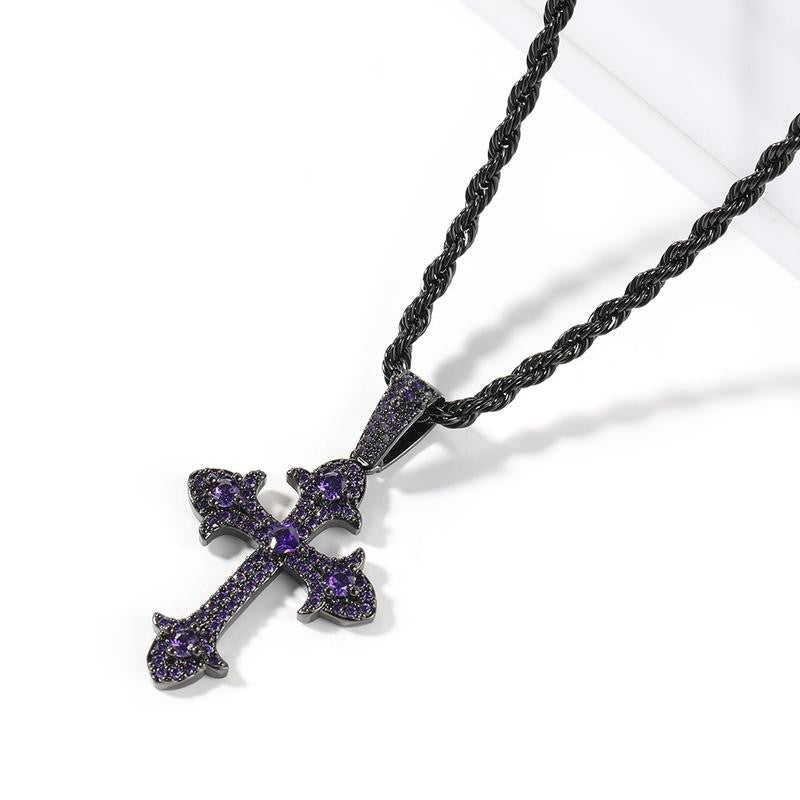 Ornate Crystal Cross Rope Necklace