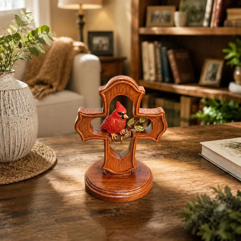 Red Bird Cross Figurine