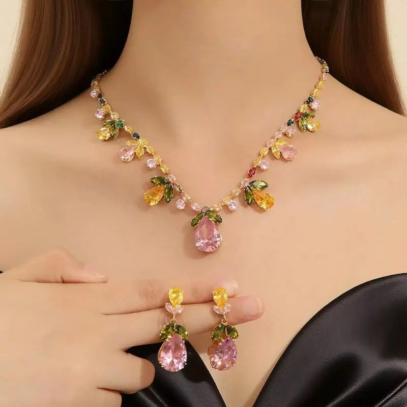 Multicolor Crystal Floral Statement Necklace