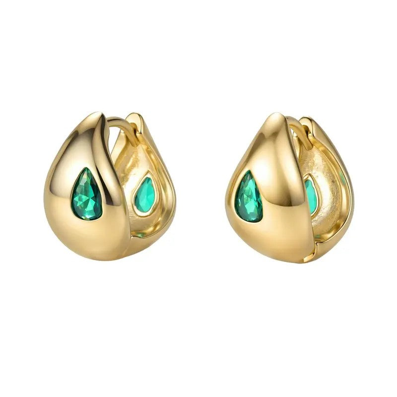 Teardrop Green Crystal Huggie Earrings