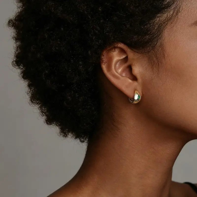 Teardrop Green Crystal Huggie Earrings