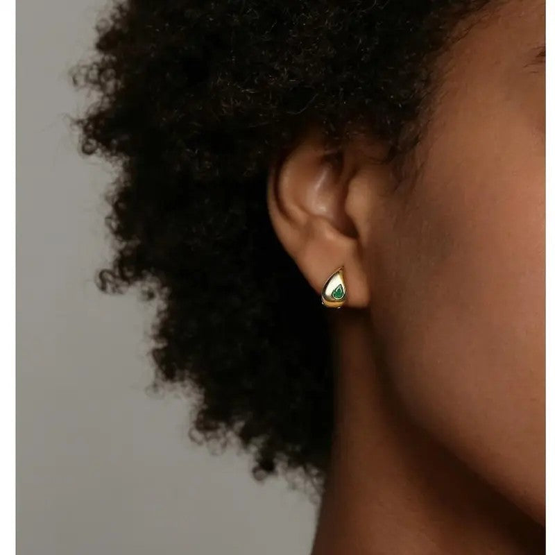 Teardrop Green Crystal Huggie Earrings