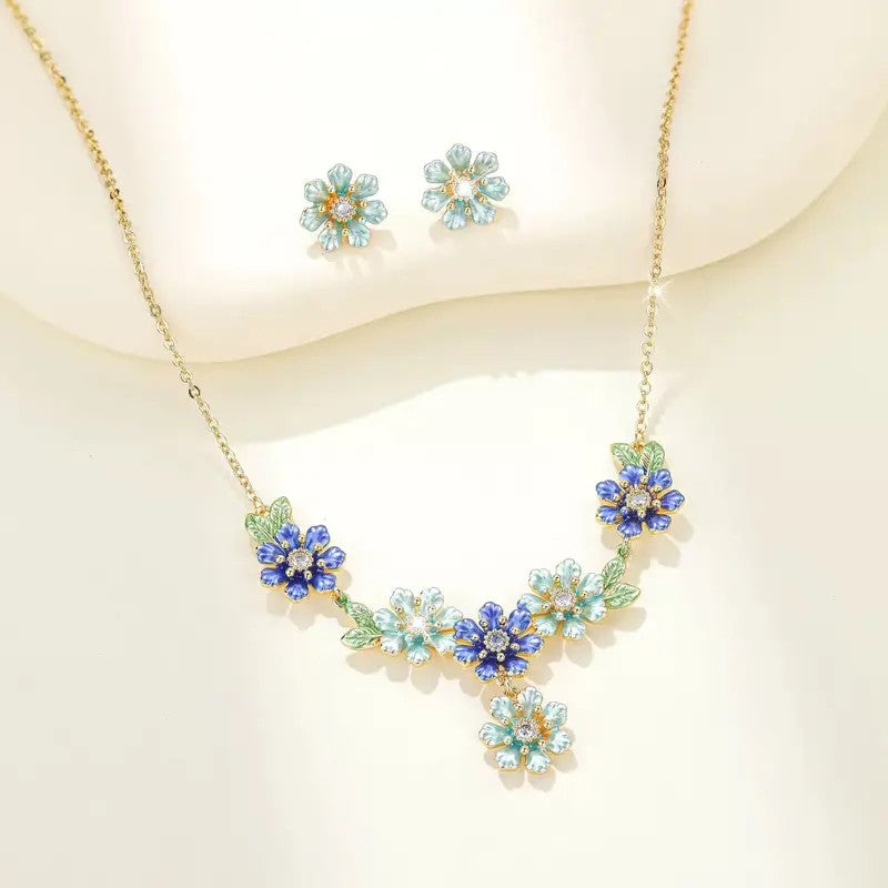 Pastel Enamel Flower Necklace & Earring Set