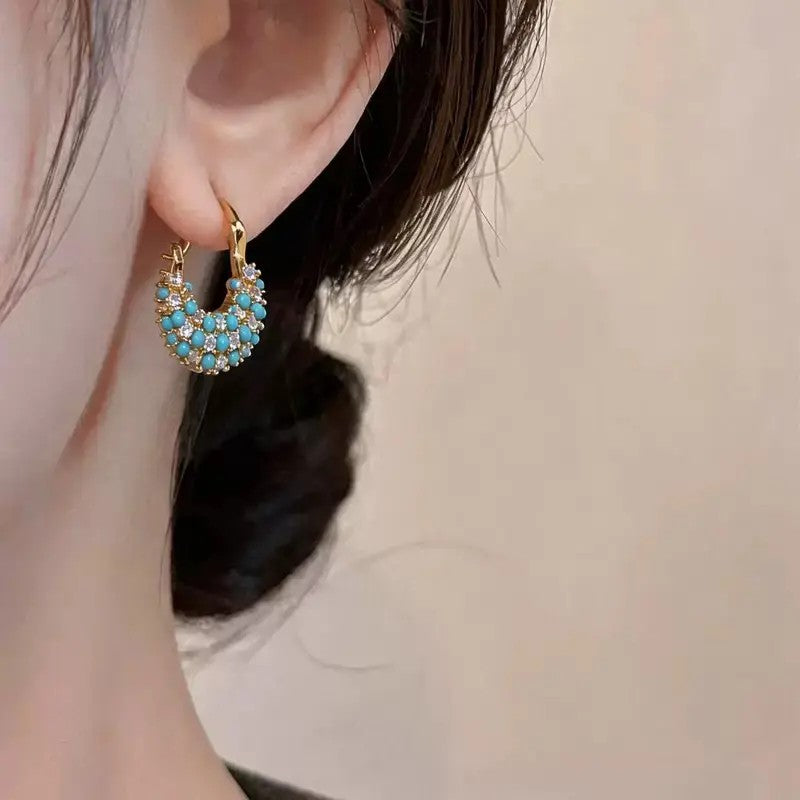 Blue & Crystal Cluster Hoop Earrings
