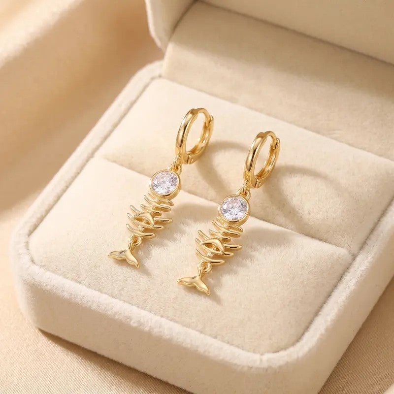 Crystal Fishbone Hoop Earrings