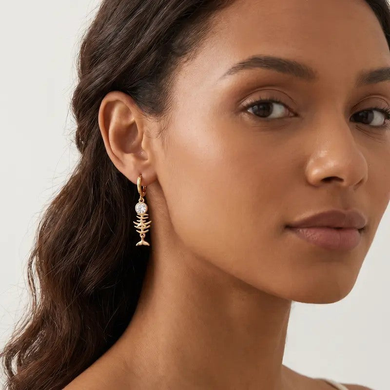 Crystal Fishbone Hoop Earrings