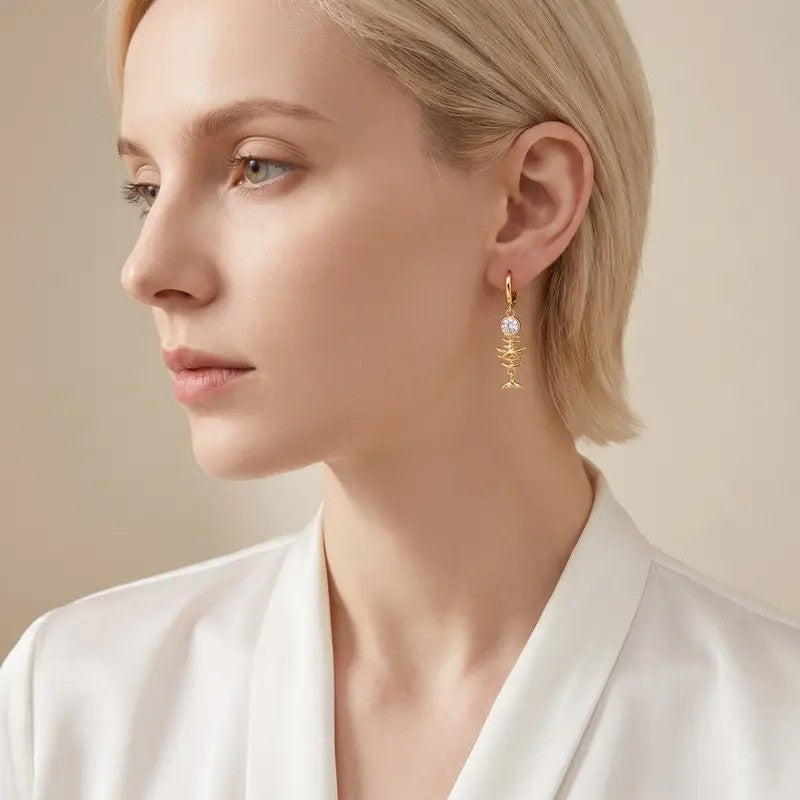 Crystal Fishbone Hoop Earrings