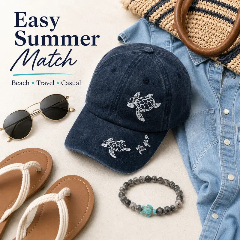 Sea Turtle Cap & Bracelet Set