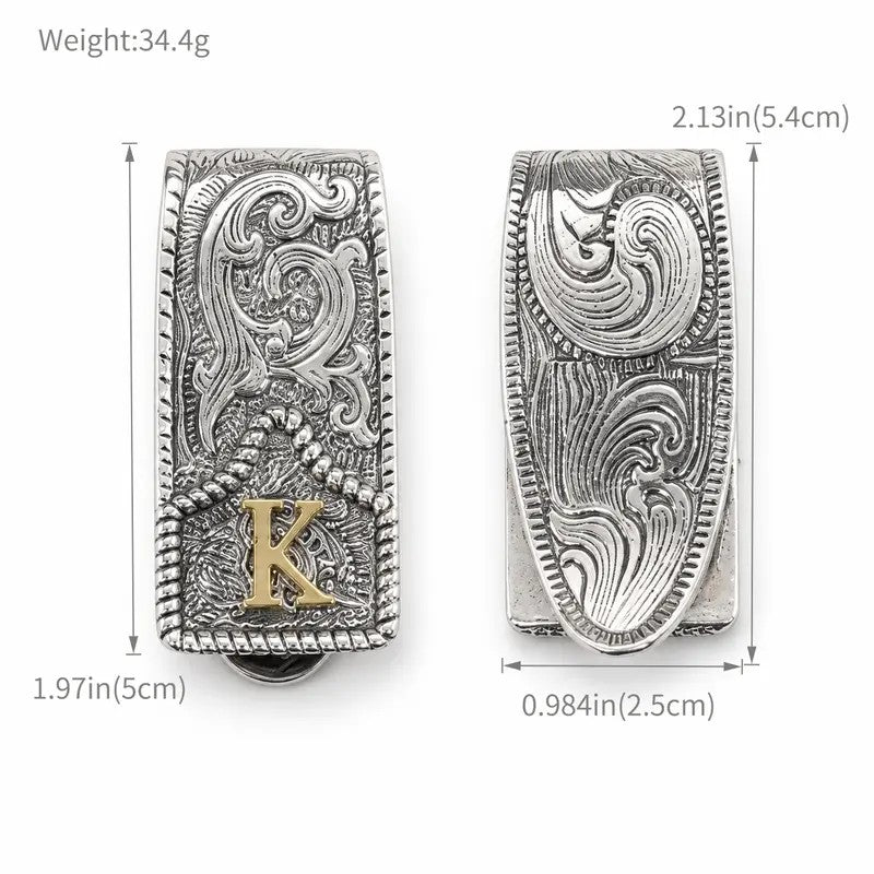 Western Scroll Initial Money Clip