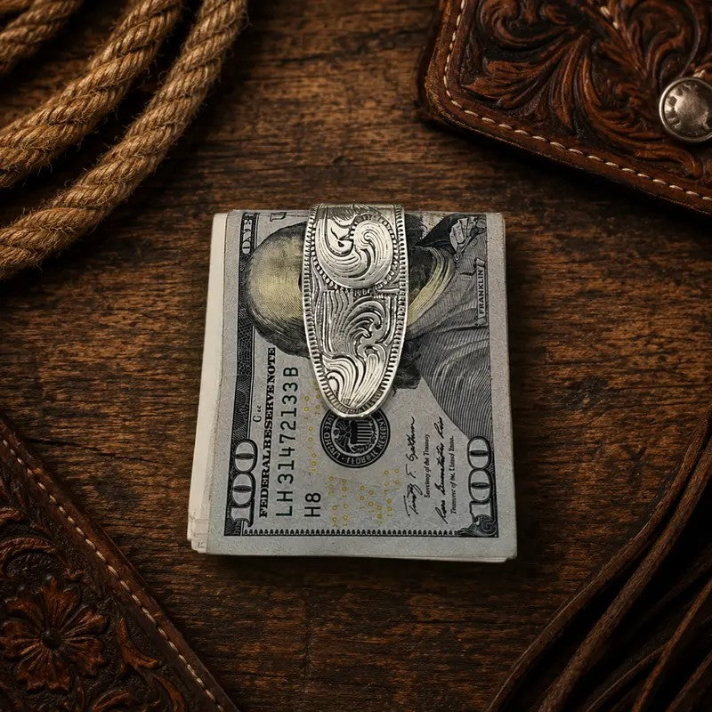 Western Scroll Initial Money Clip