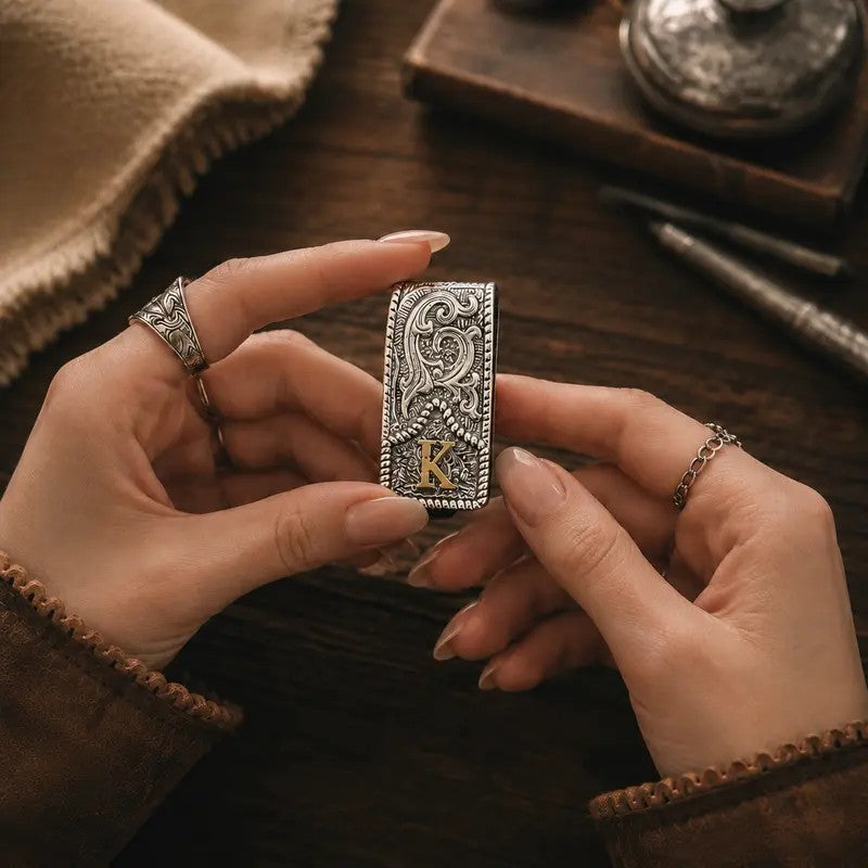 Western Scroll Initial Money Clip