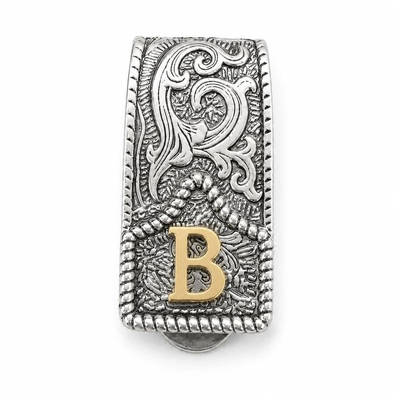 Western Scroll Initial Money Clip