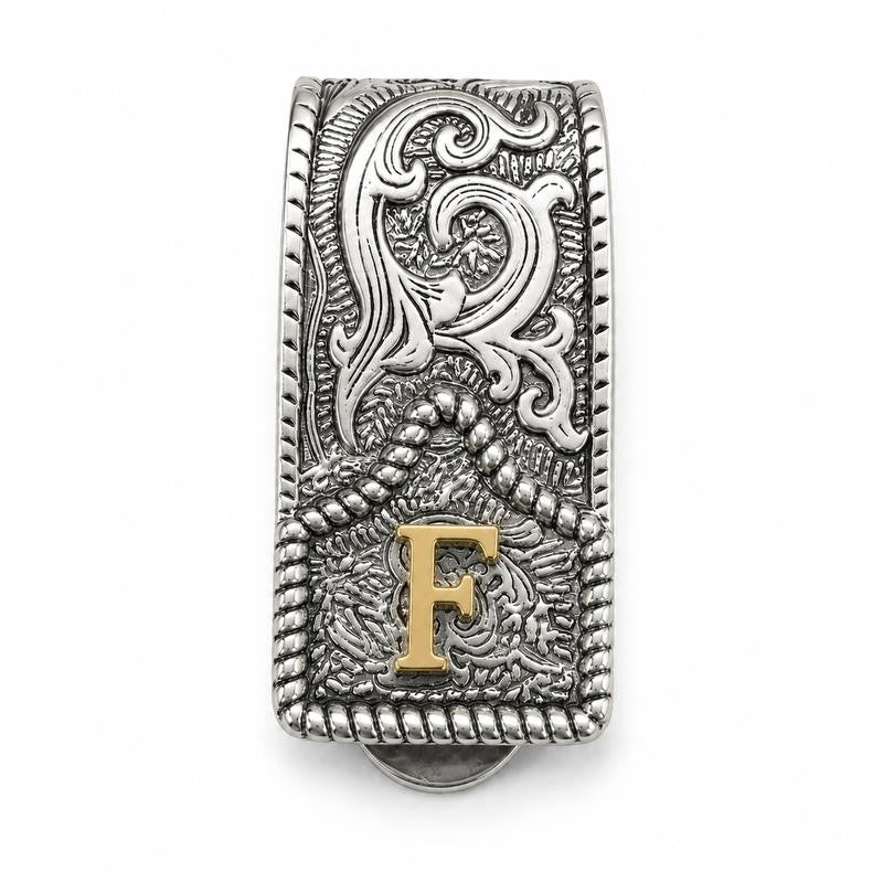 Western Scroll Initial Money Clip