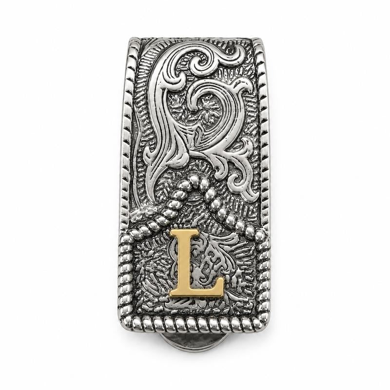 Western Scroll Initial Money Clip
