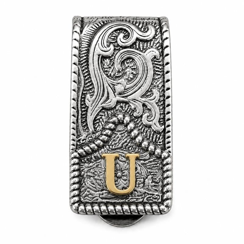 Western Scroll Initial Money Clip