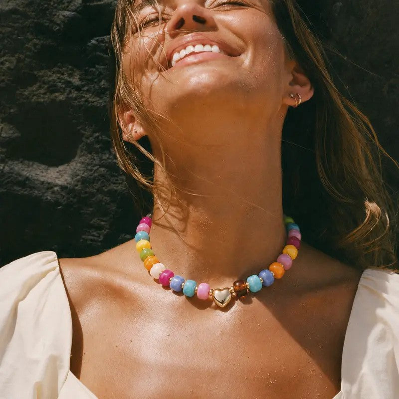 Colorful Bead Heart Choker