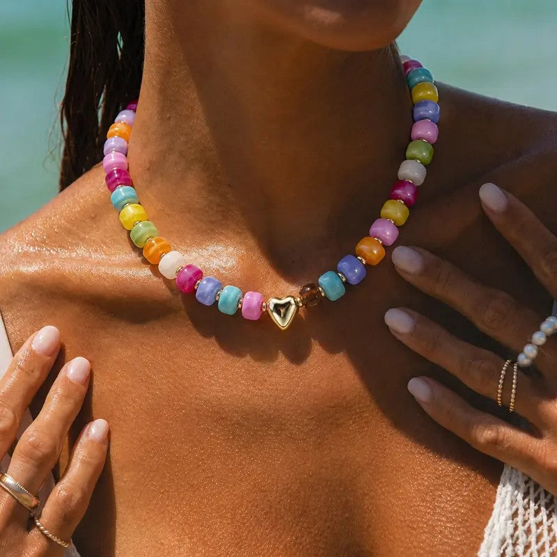 Colorful Bead Heart Choker
