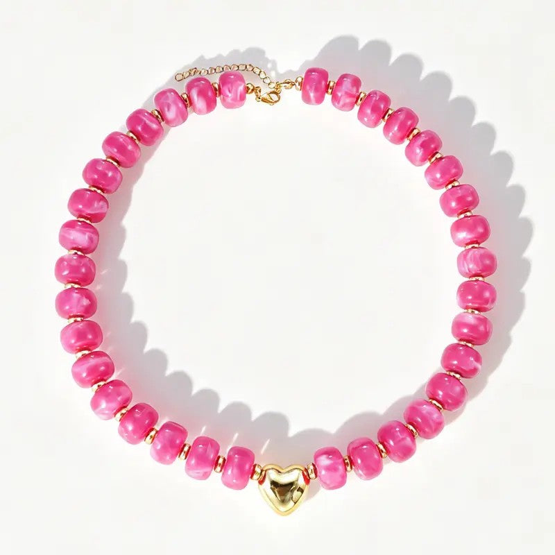 Colorful Bead Heart Choker