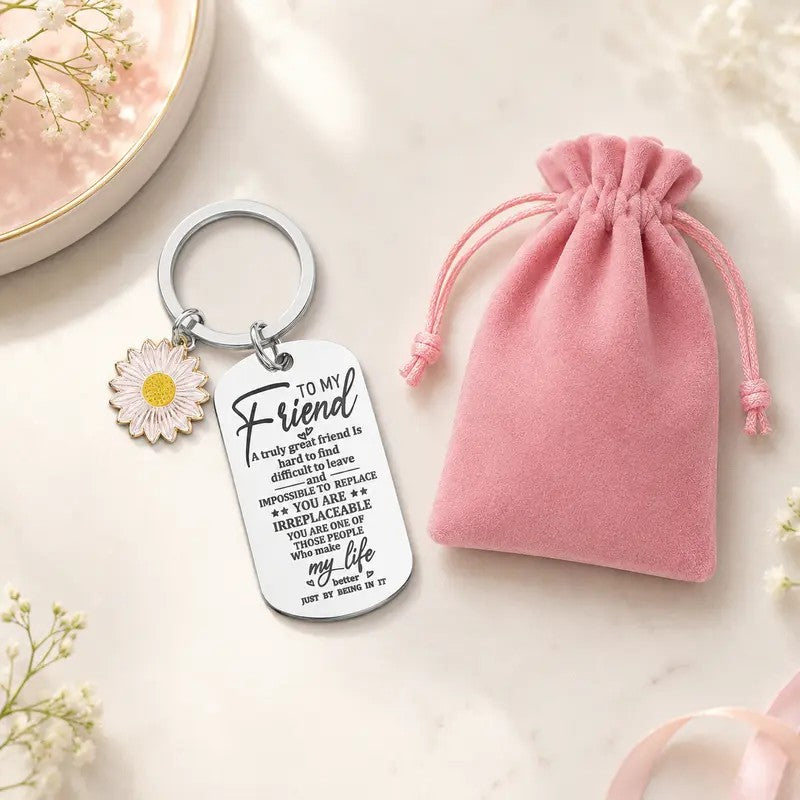 Friendship Daisy Dog Tag Keychain