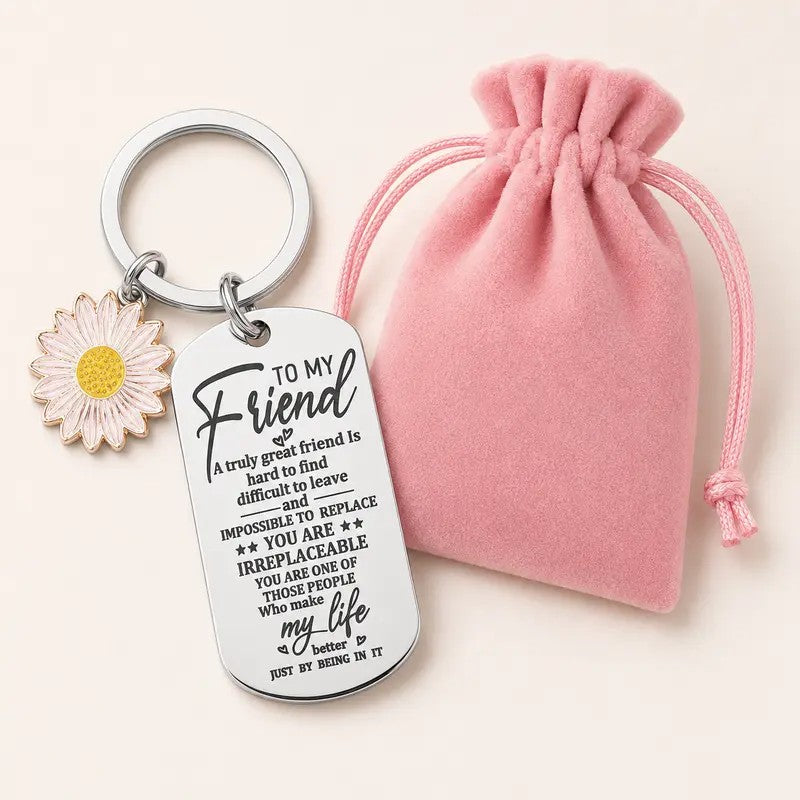 Friendship Daisy Dog Tag Keychain