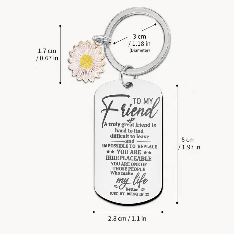 Friendship Daisy Dog Tag Keychain