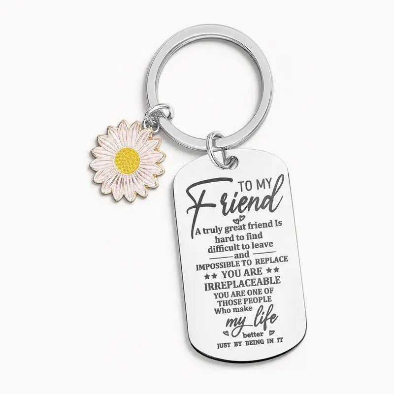 Friendship Daisy Dog Tag Keychain