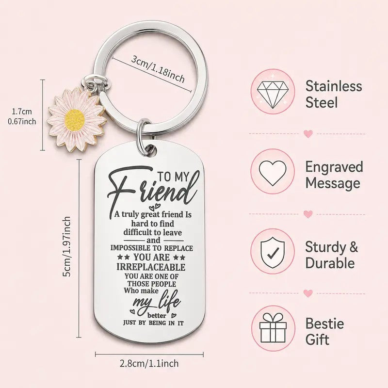 Friendship Daisy Dog Tag Keychain