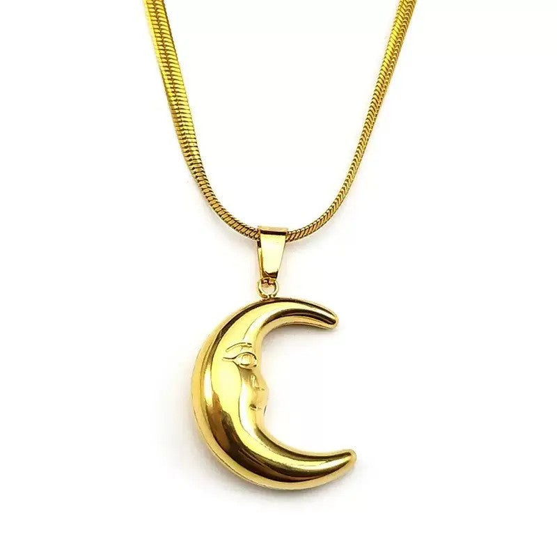 Crescent Moon Face Necklace
