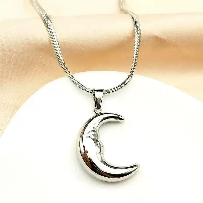 Crescent Moon Face Necklace