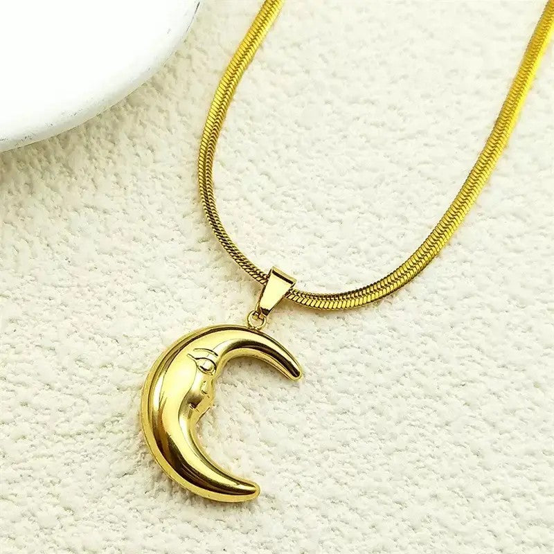 Crescent Moon Face Necklace