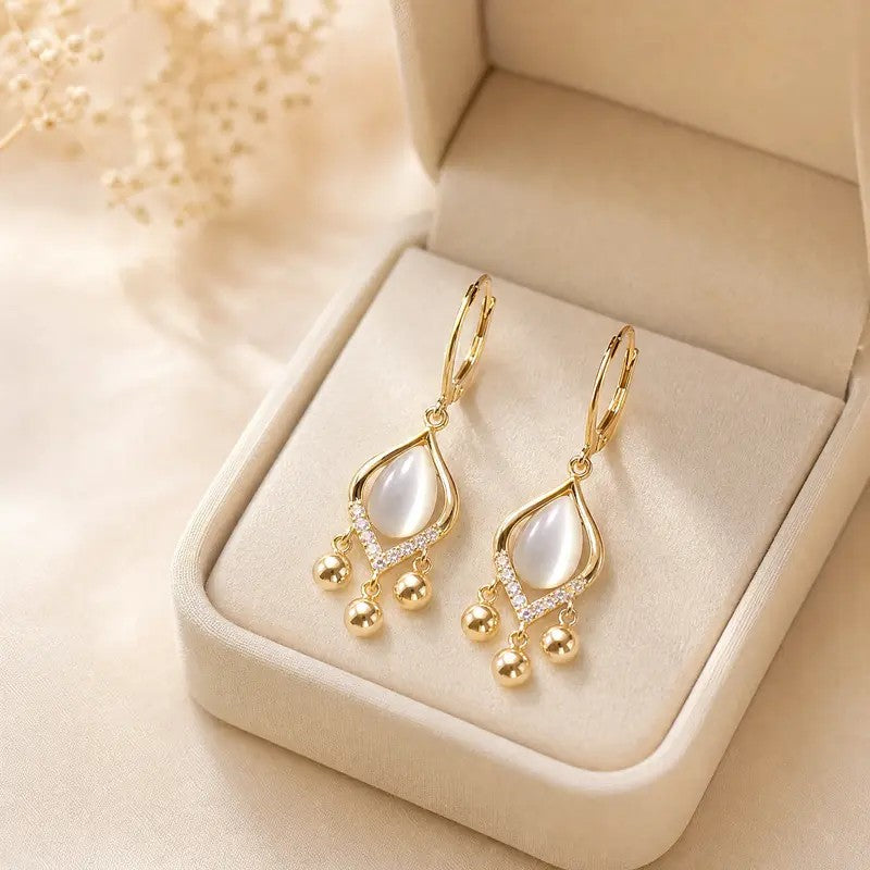 White Stone Drop Earrings