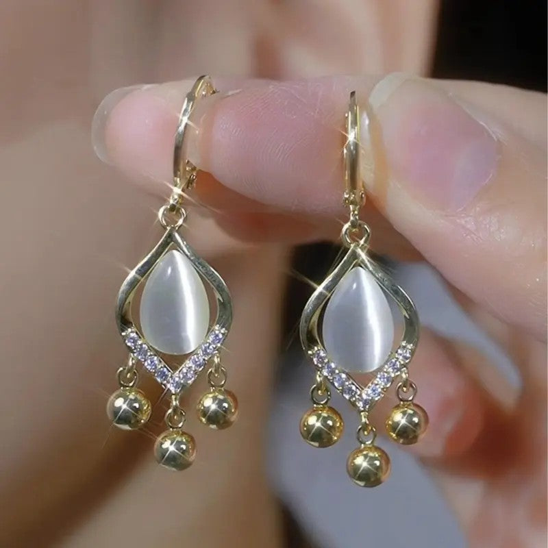 White Stone Drop Earrings