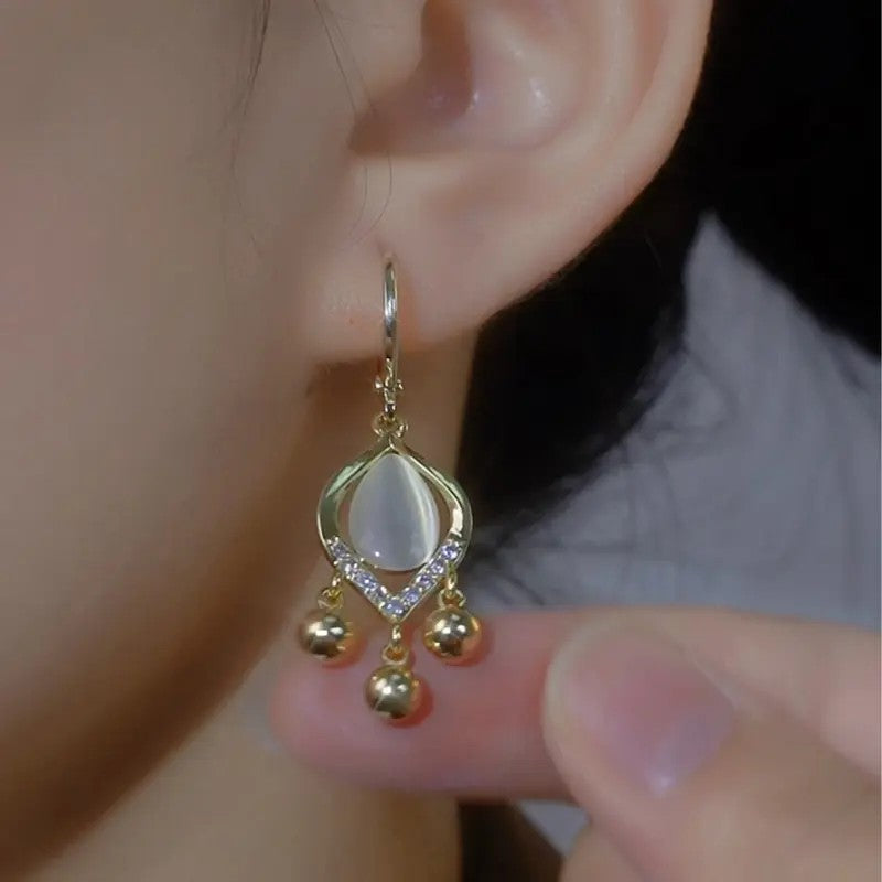 White Stone Drop Earrings