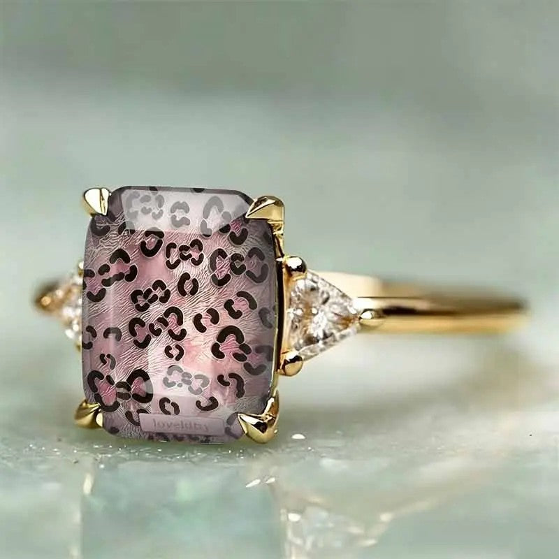 Pink Leopard Rectangle Ring