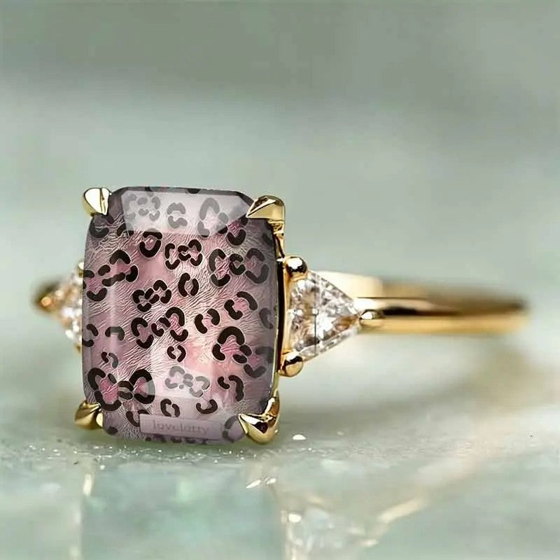 Pink Leopard Rectangle Ring