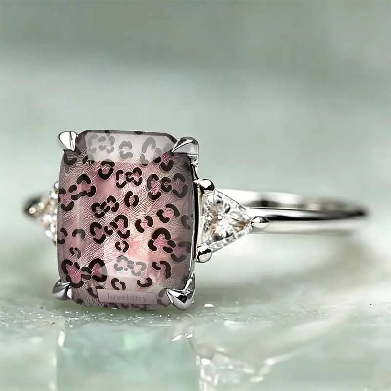Pink Leopard Rectangle Ring