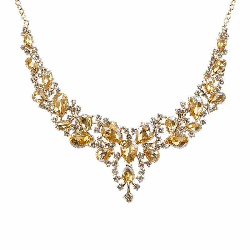 Golden Crystal Branch Statement Necklace