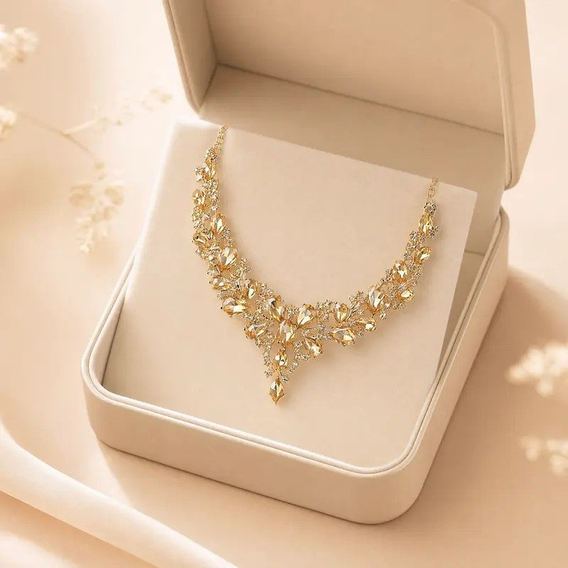 Golden Crystal Branch Statement Necklace