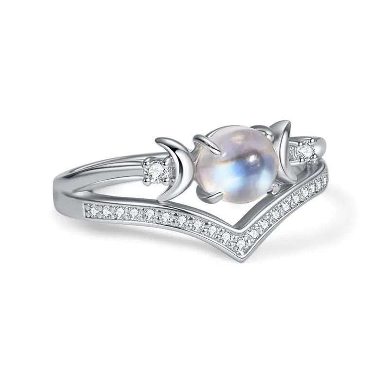 Triple Moonstone Pave Ring