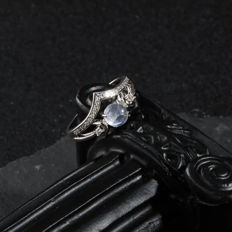 Triple Moonstone Pave Ring