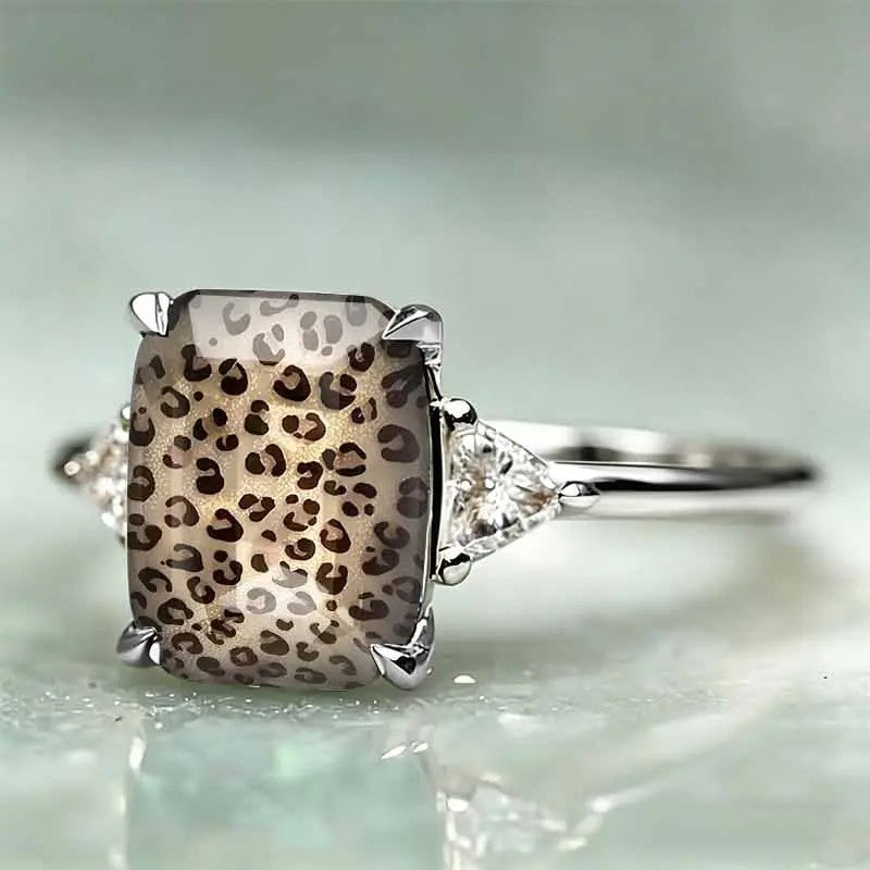 Leopard Print Square Statement Ring