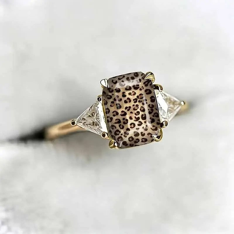 Leopard Print Square Statement Ring
