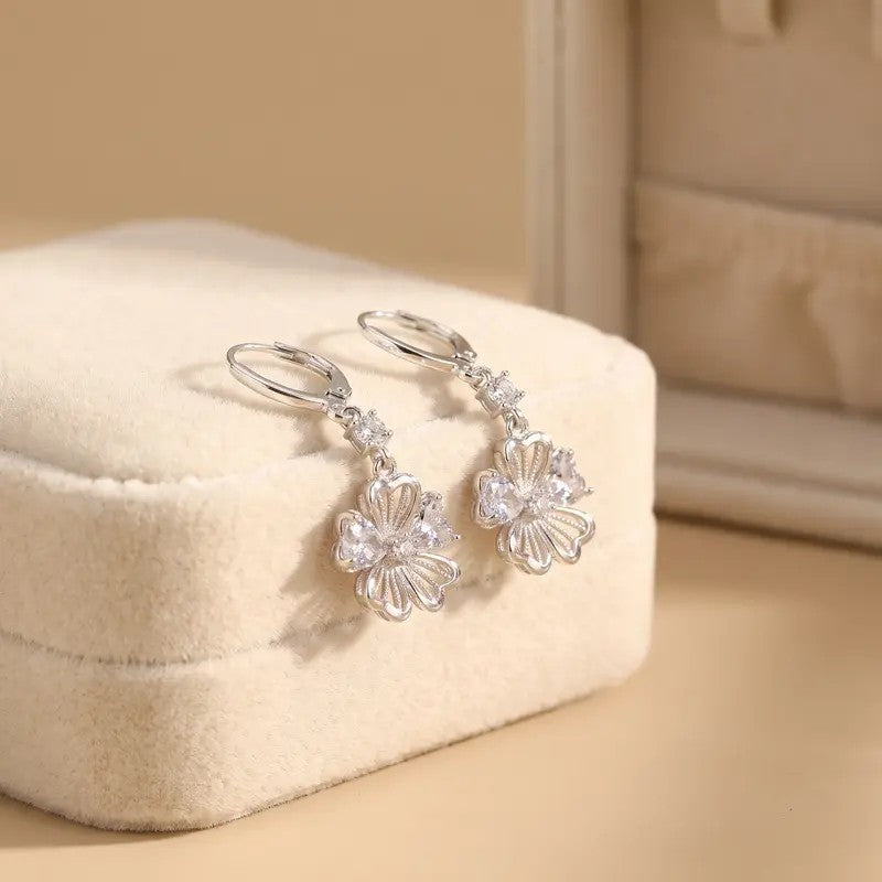 Crystal Flower Huggie Earrings