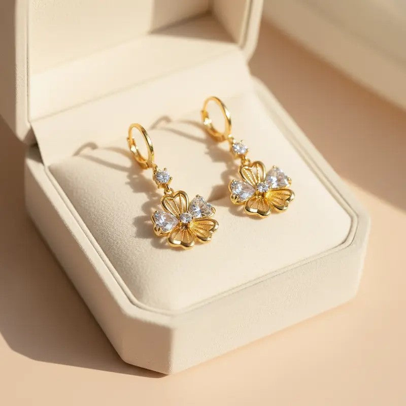 Crystal Flower Huggie Earrings