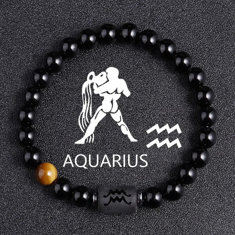 Black Beaded Zodiac Charm Bracelet